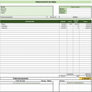 Plantilla Excel presupuesto obra