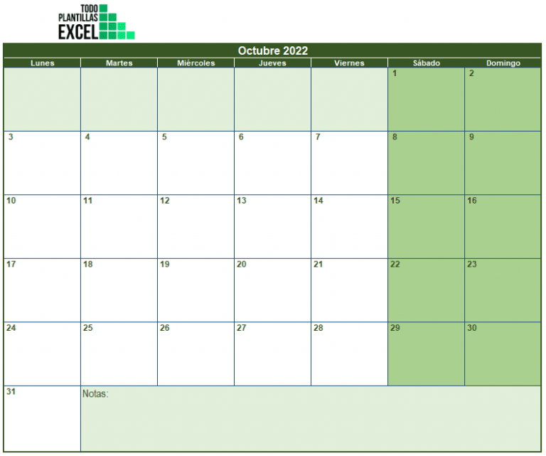 ᐉ ᐉ Plantilla Excel calendario mensual [2022]