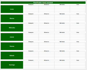 Descargar plantilla Excel Menú Semanal
